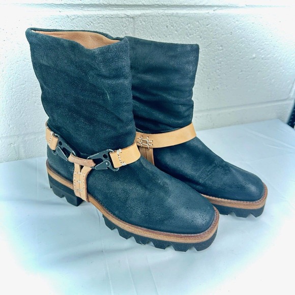 We The Free People Reya Women's Black Leather Harness Ankle Boots Sz 9-9.5 - Picture 1 of 16